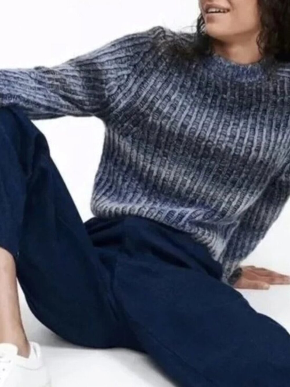 EUC Naadam Wool Blend Space Dye Sweater Blue Grey Small